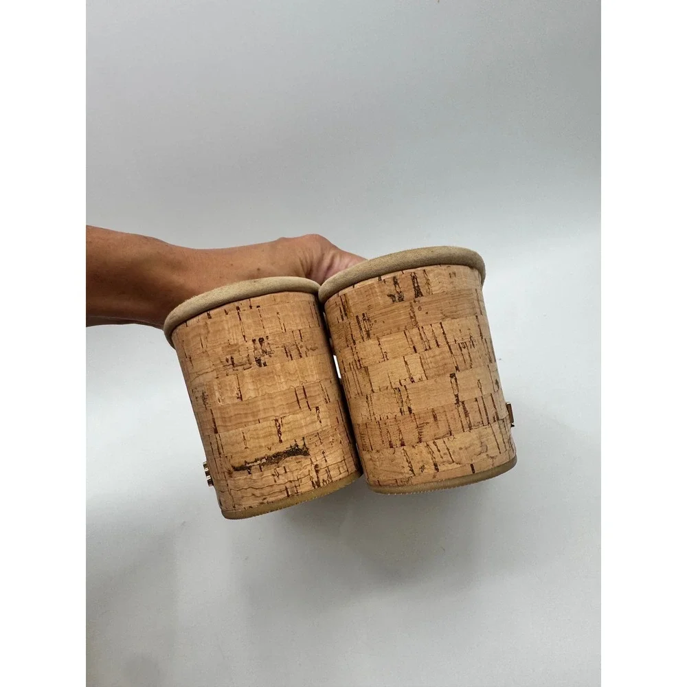 Veronica Beard Platform Sandal Women 9.5 Tan Cork Wedge Suede Thong